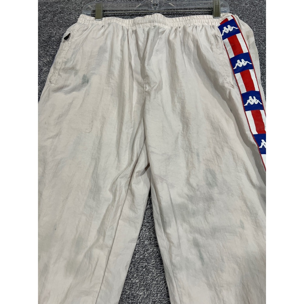 Kappa Track Pants Mens Medium White Red Blue Logo Tape Mesh Joggers Stained